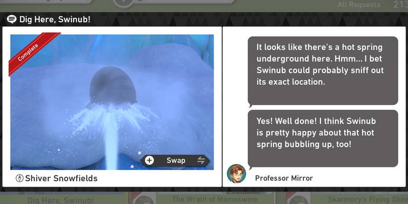 The Dig Here, Swinub! request in the Shiver Snowfields (Day) course in New Pokemon Snap