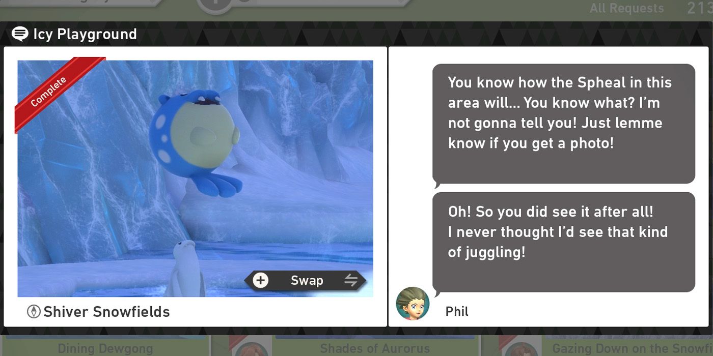 Запрос ледяной игровой площадки в курсе Shiver Snowfields (Day) в New Pokemon Snap