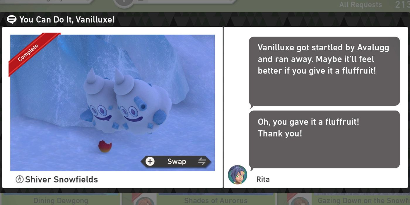 Вы можете сделать это, Ванилюкс! запрос в курсе Shiver Snowfields (Day) в New Pokemon Snap