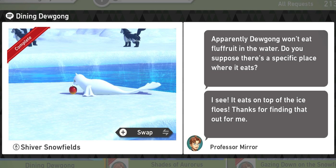 Запрос Dining Dewgong в курсе Shiver Snowfields (Day) в New Pokemon Snap