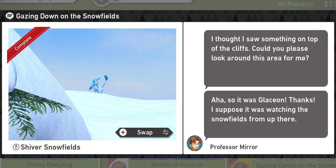 Запрос Gazing Down on the Snowfields в курсе Shiver Snowfields (Day) в New Pokemon Snap