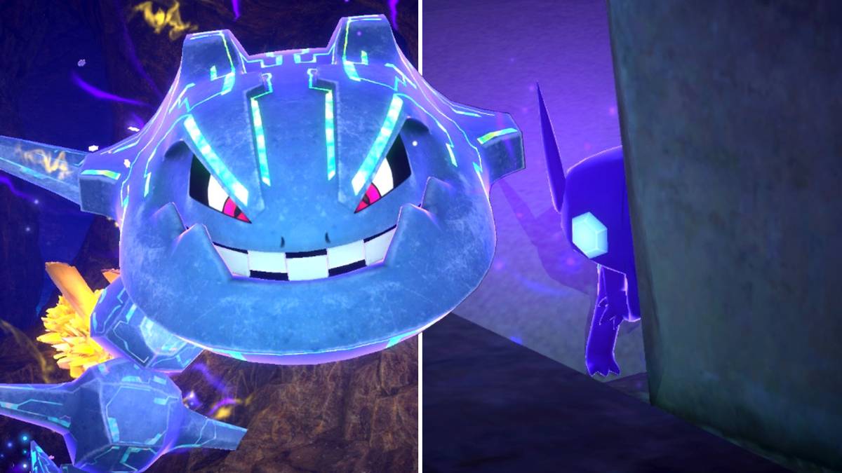 Steelix and Sableye at the Durice Island Illumina Spot course in New Pokemon Snap