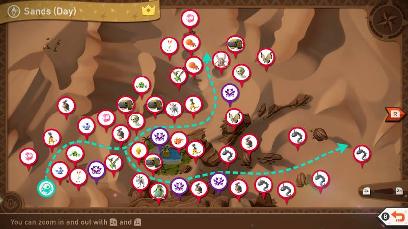 A complete map of the Sweltering Sands (Day) course in New Pokemon Snap