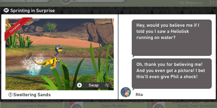 The Sprinting Surprise request in the Sweltering Sands (Day) course in New Pokemon Snap