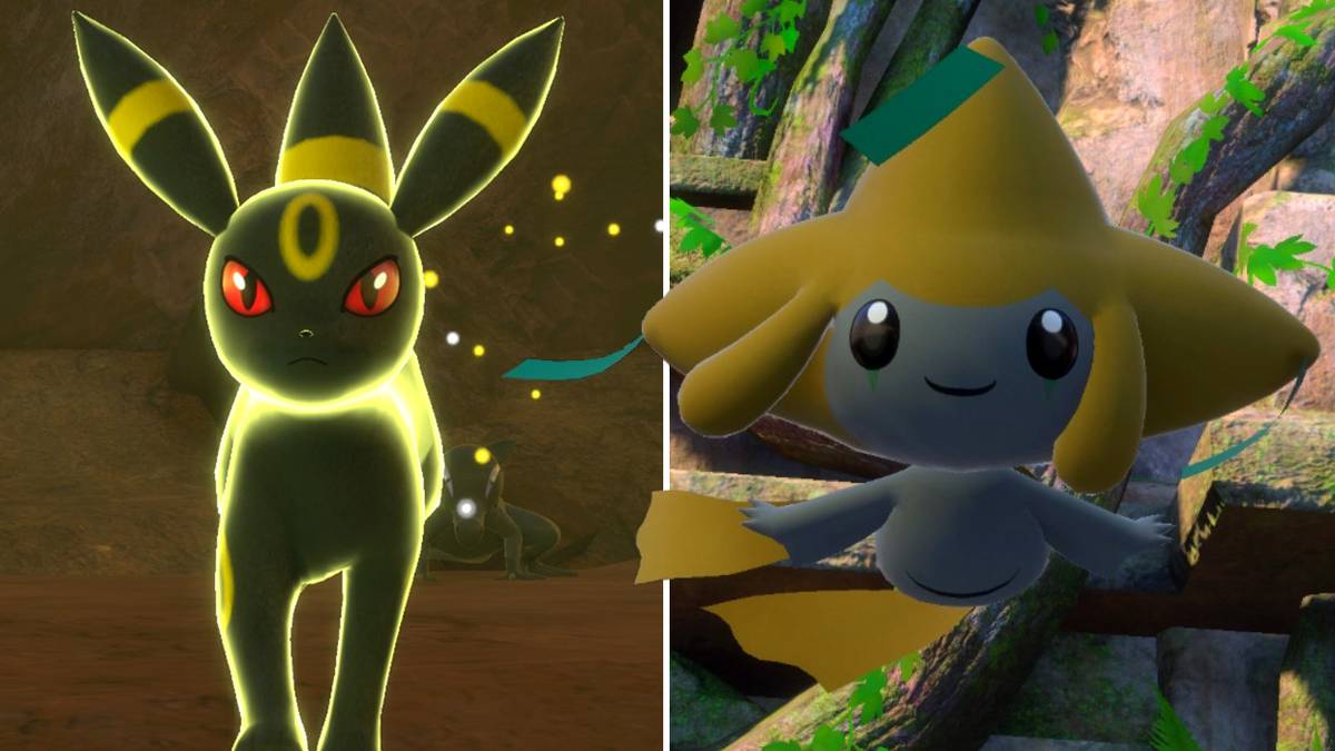 Unbreon and Jirachi in the Ruins of Remembrance course in New Pokemon Snap