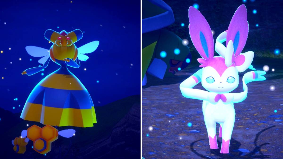 Vespiquen and Sylveon in the Florio Nature Park (Night) course in New Pokemon Snap