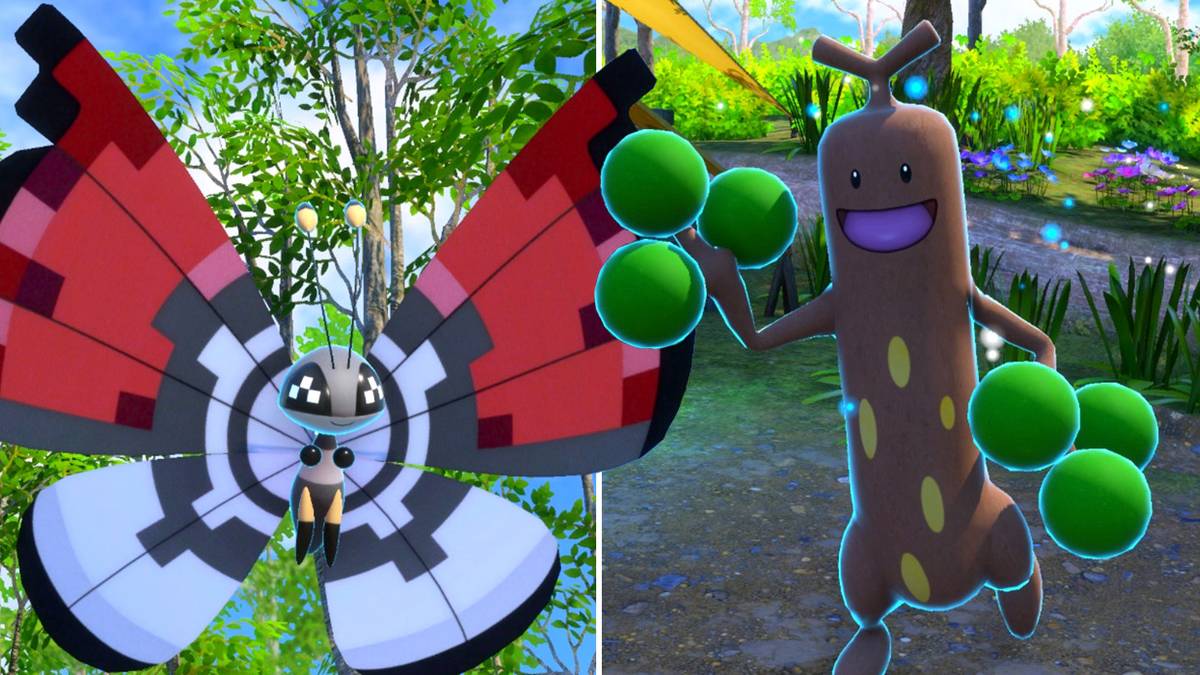 Vivillon and Sudowoodo in the Research Camp course in New Pokemon Snap