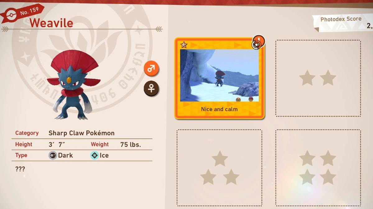 new pokemon snap weavile entry