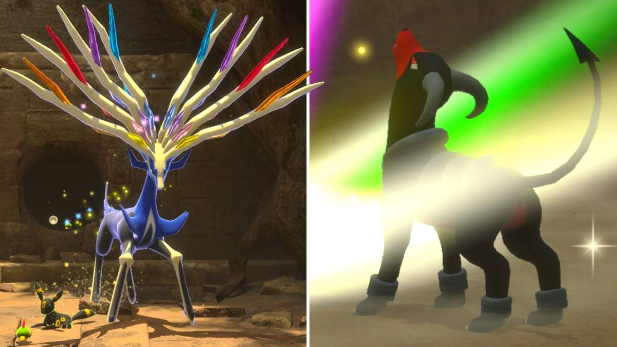 Xerneas and Houndoom in the Aurus Island Illumina Spot course in New Pokemon Snap