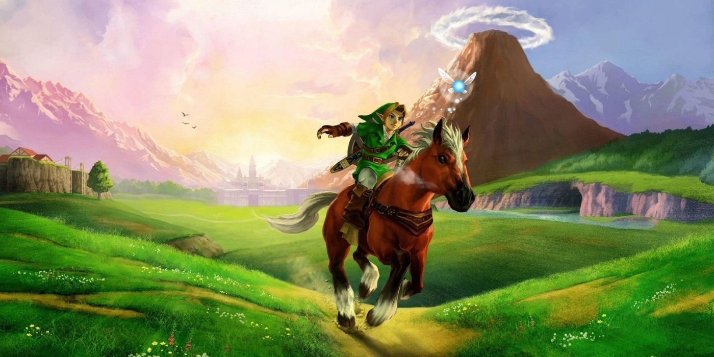 link riding on horse across grassy field