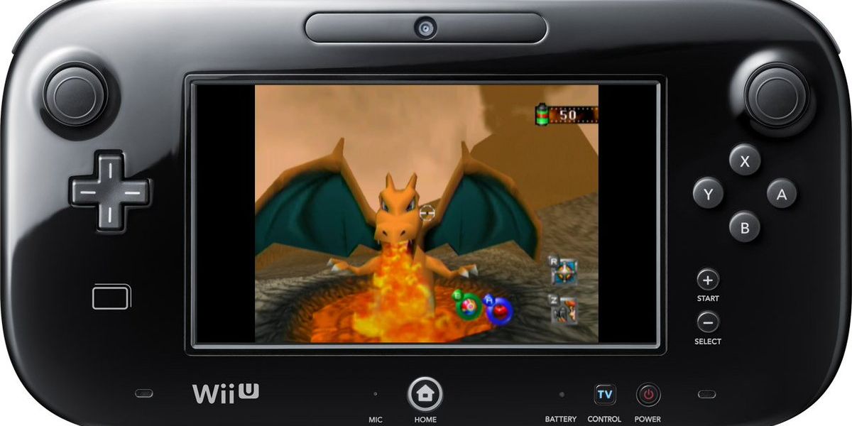 charizard breathing fire on the gamepad screen.