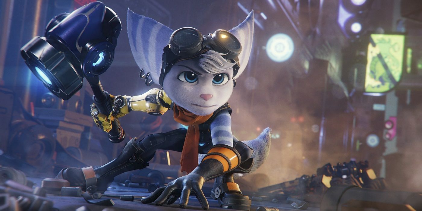 Ratchet and Clank Rift Apart Rivet action pose