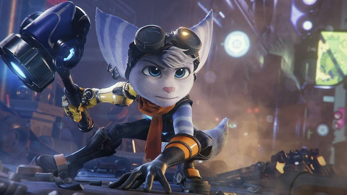 Ratchet and Clank Rift Apart Rivet action pose