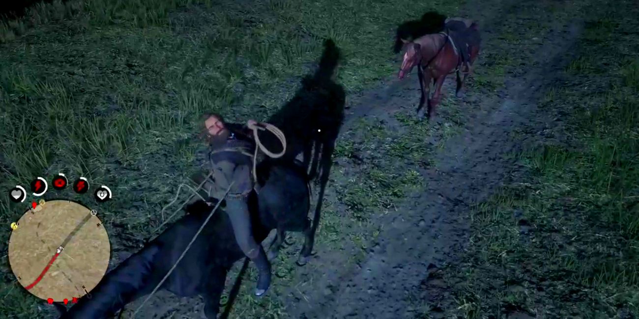 player character spinning their torso unnaturally while on a horse due to a glitch.