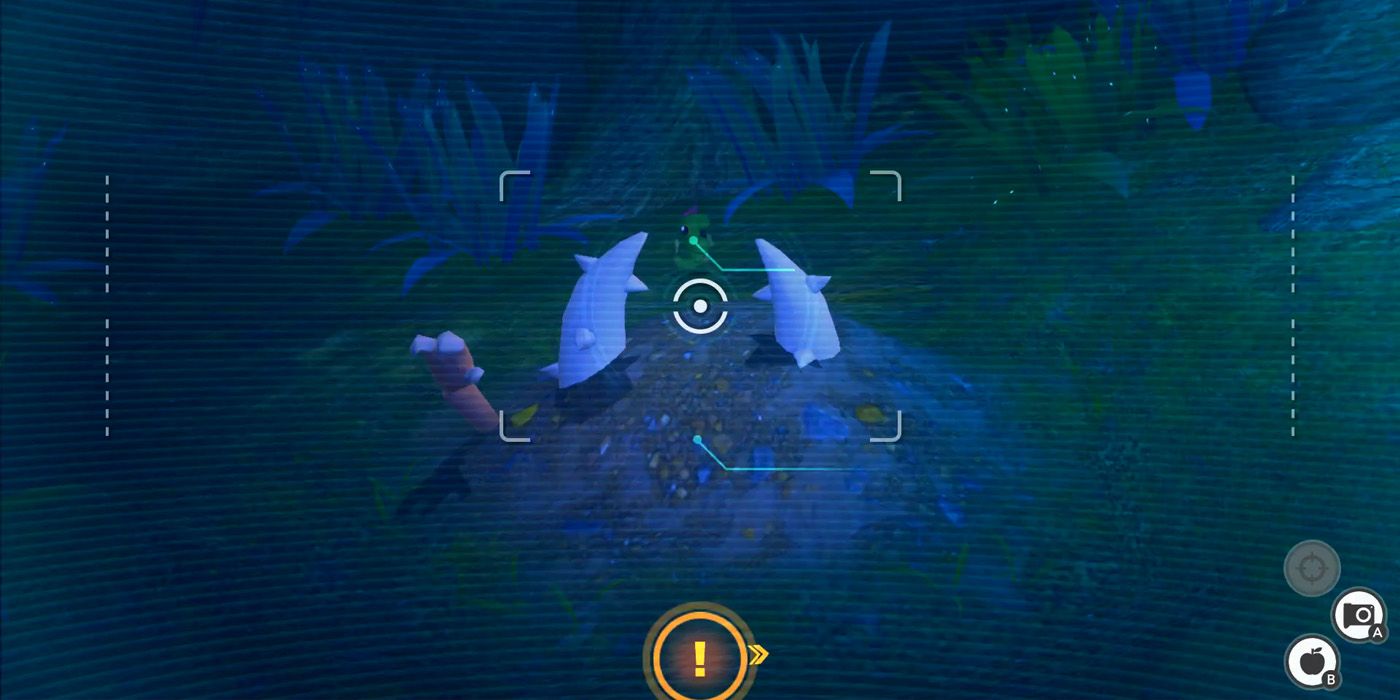 A Pinsir hiding in the ground in the Florio Nature Park (Night) course in New Pokemon Snap