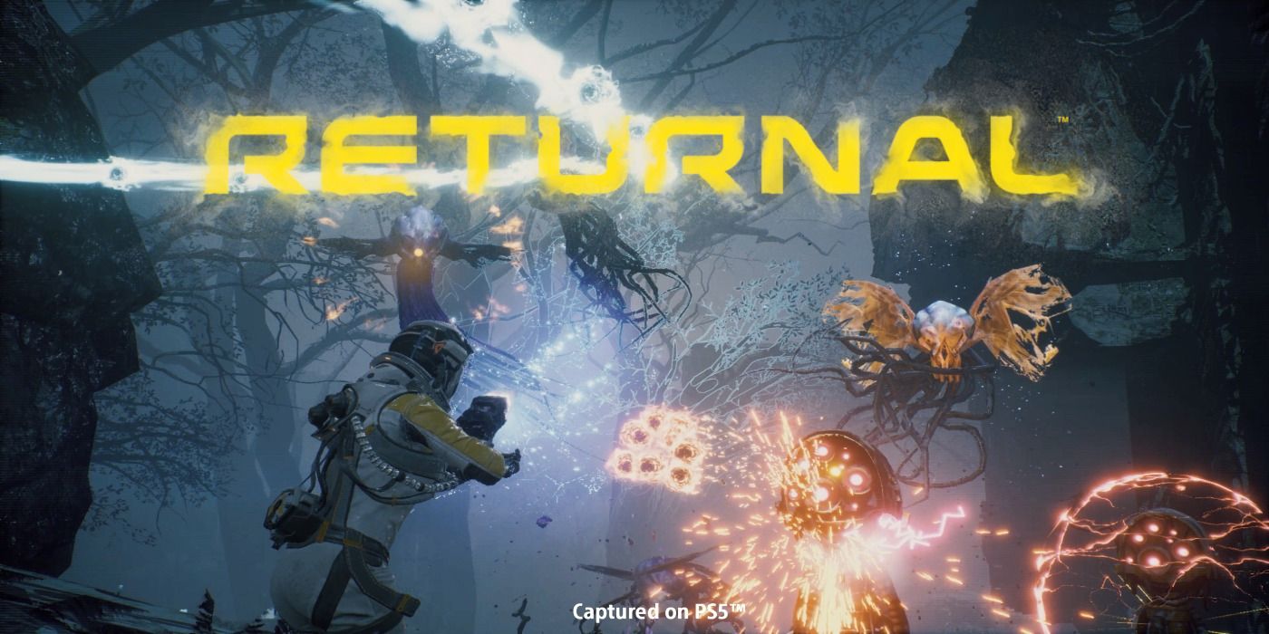returnal combat against enemies with yellow logo