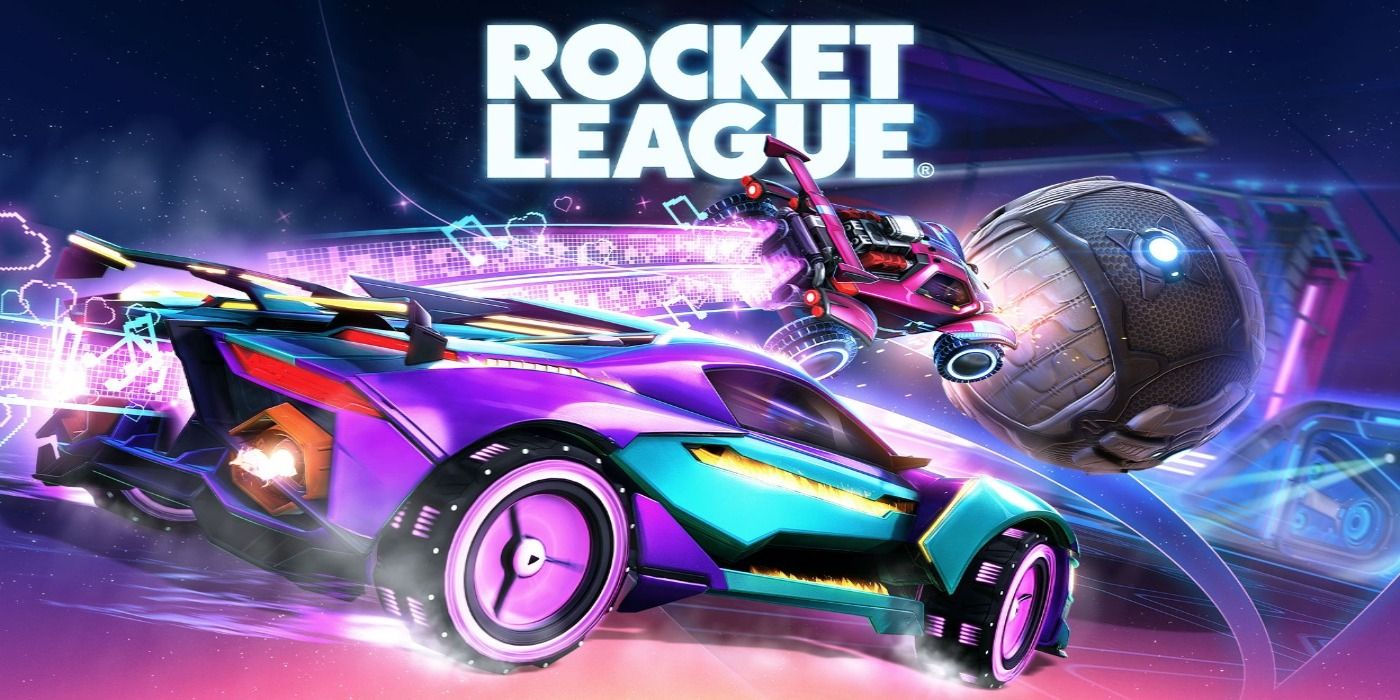 rocket league purple motif with game logo and cars