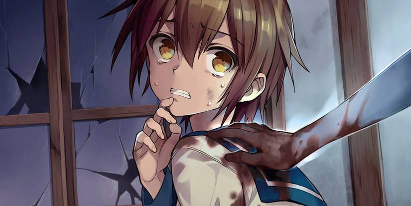 Someone reaching out with a bloody arm to grab a girl's shoulder in Corpse Party