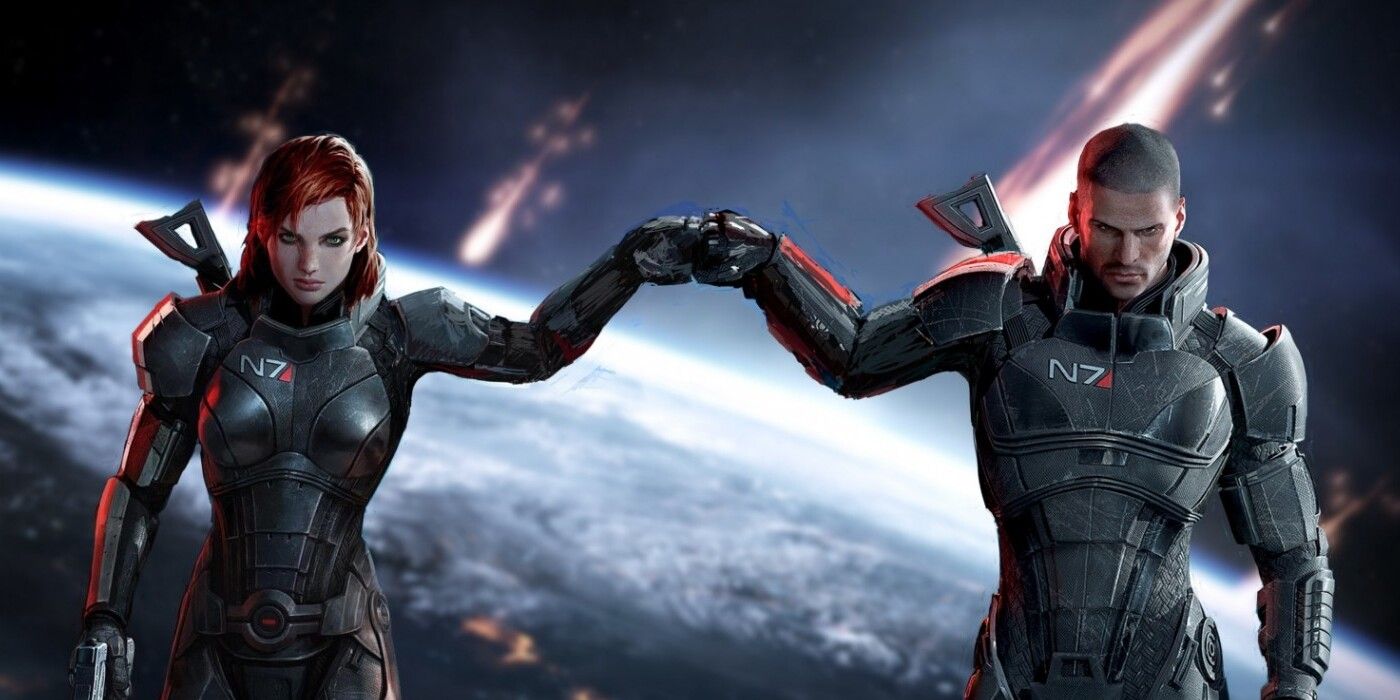Both Male and Female version of Shepard fist bumping