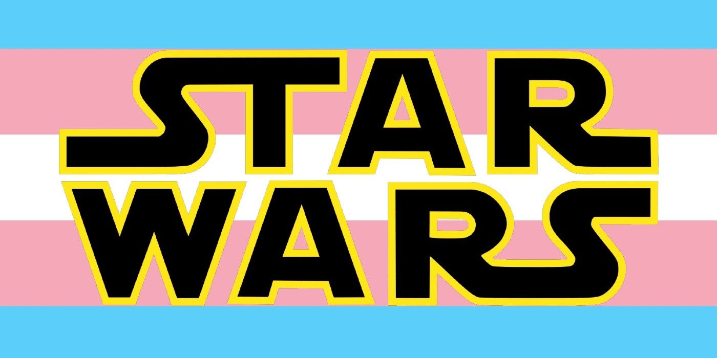 The Star Wars logo with the trans transgender pride flag