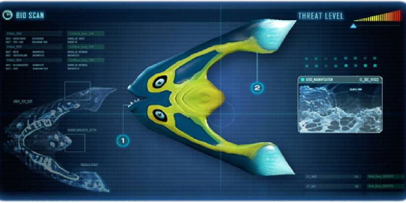 yellow and green fish with glowing fins.