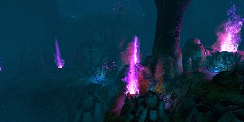 hot purple hydrothermal vents in a cave.