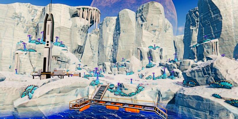 bay in an icy island and an above water biome.