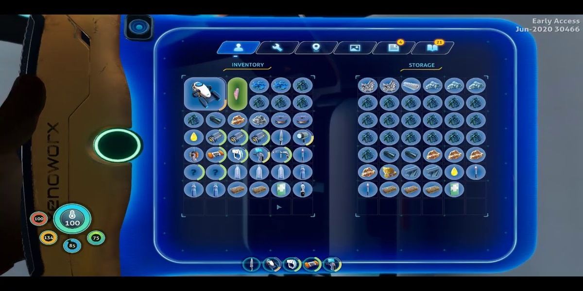 Inventory screen in Subnautica Below Zero