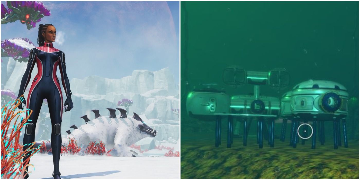(left) Protagonist with Snow Stalker (Right) Underwater base