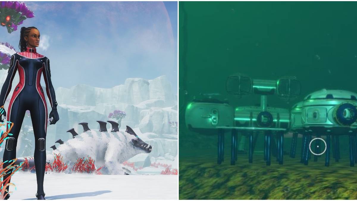 (left) Protagonist with Snow Stalker (Right) Underwater base