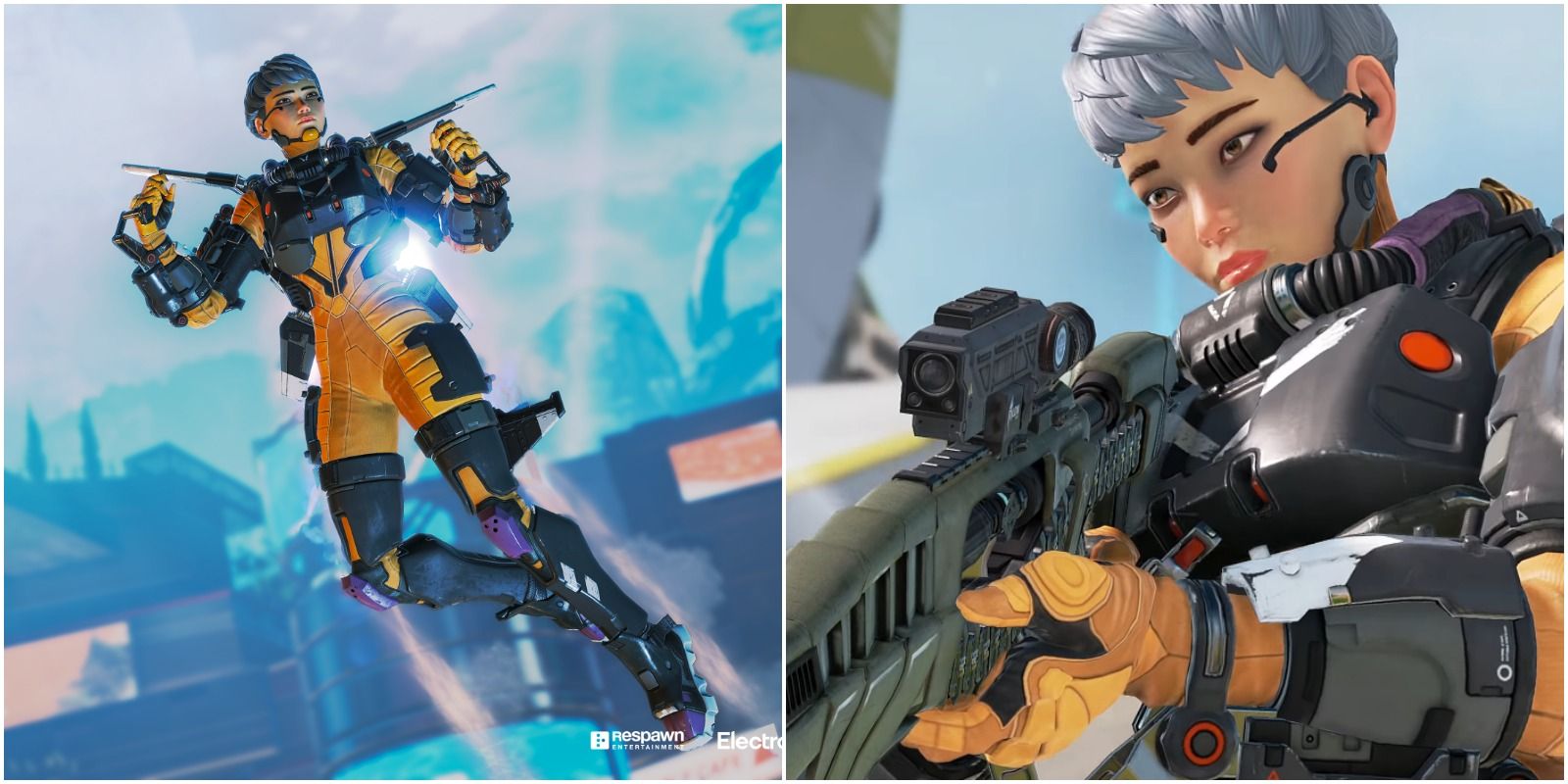 Two images of Valkyrie in Apex Legends