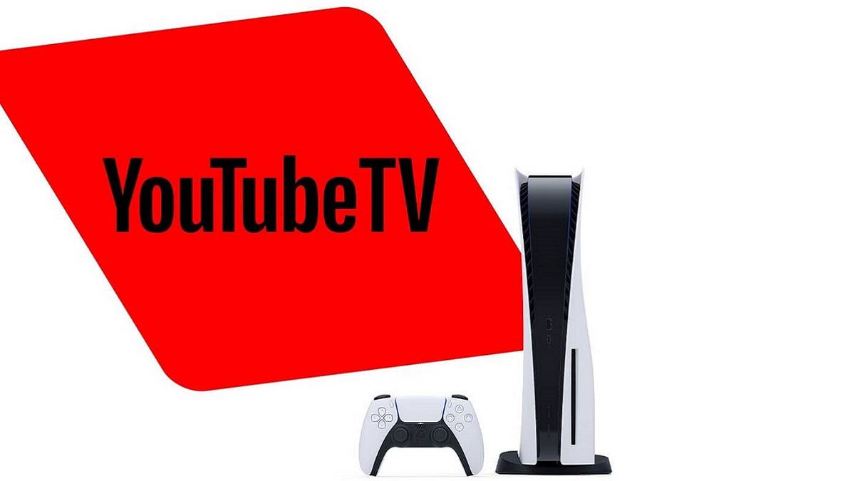 Picture of a PS5 front on with a giant Youtube TV logo next to it.