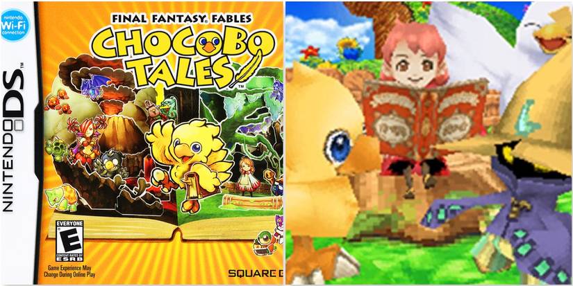 The cover and a gameplay screenshot from Final Fantasy Fables: Chocobo Tales