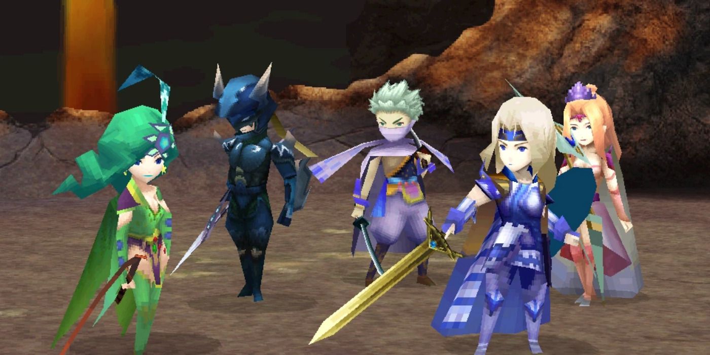 Victory stance featuring the main party from Final Fantasy IV