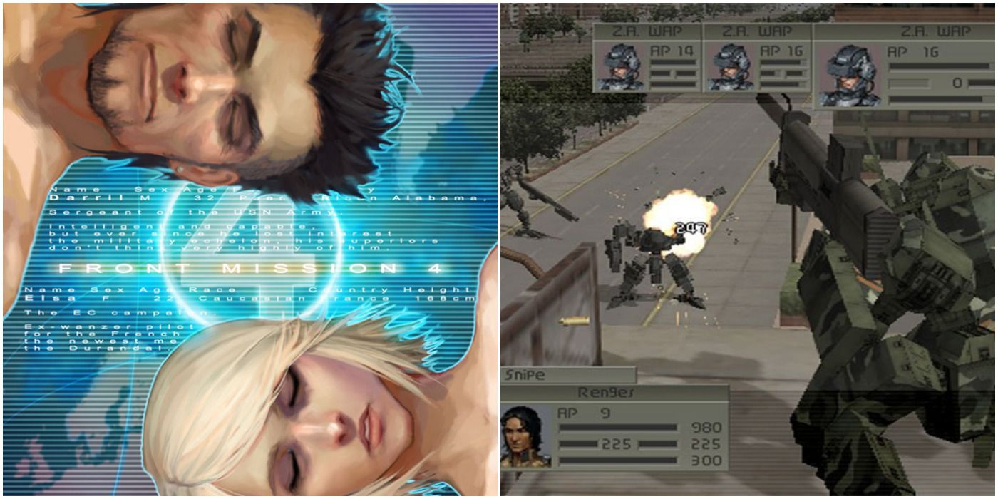 The cover and a gameplay screenshot from Front Mission 4