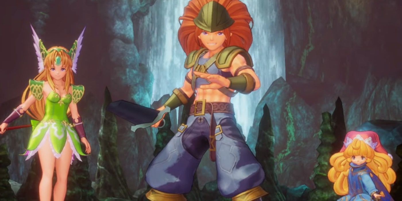 Gameplay featuring three characters from Trials Of Mana