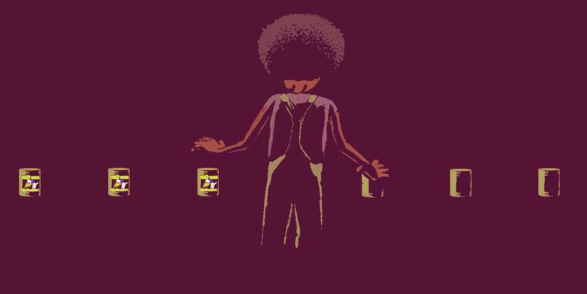 The muscian takes drinks that are lined up in front of him