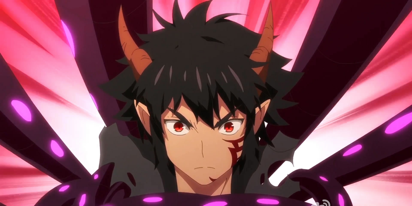 A boy with devil horns is caught in tentacles in Heibai Wushang