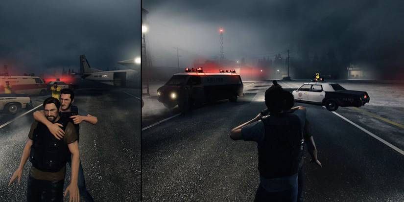 Leo holding Vincent hostage at the start of Part 5 in A Way Out