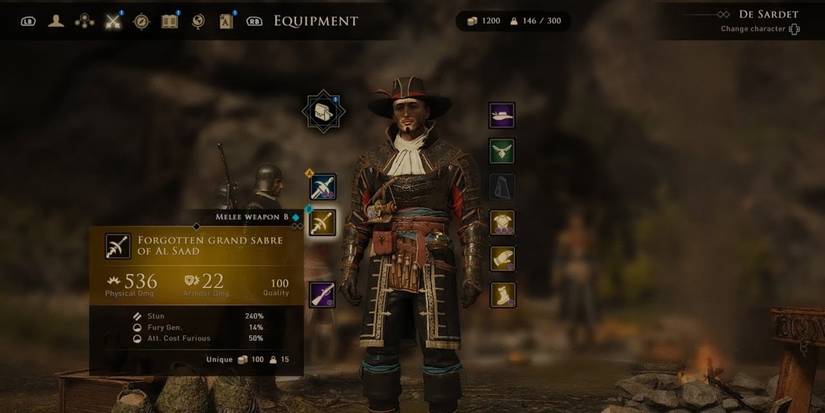 Character's custom gear layout