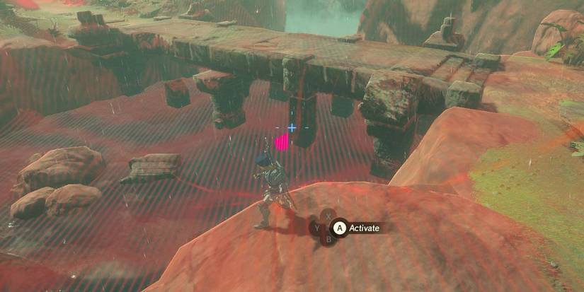 Player using the Magneise Rune on Sarjon Bridge in Breath of the Wild