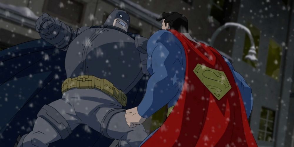 Batman Punching Superman in Batman: The Dark Knight Returns, Part Two