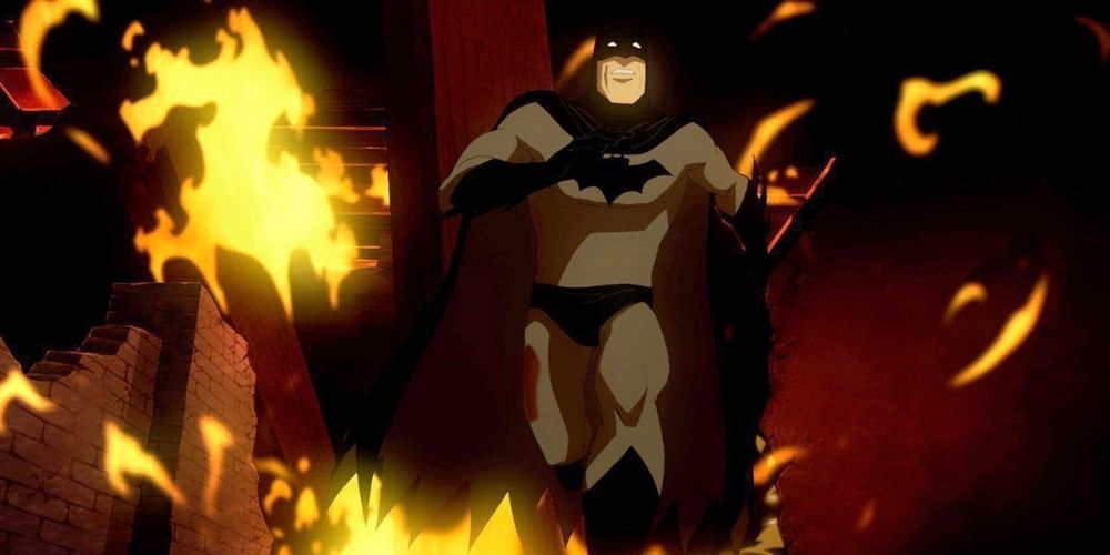 Batman Running Through A Burning Building In Batman: Year One