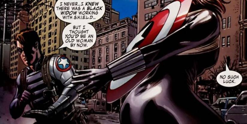 Comic of Black Widow showing she ages slowly