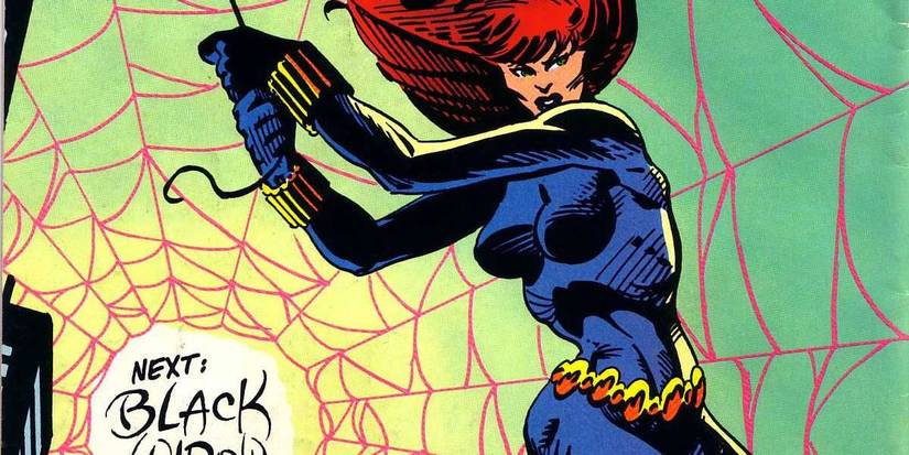 Black Widow Swinging in Comic