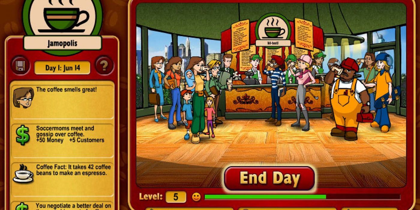 A screenshot of gameplay featuring Coffee Tycoon.