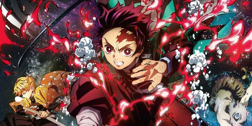 Demon Slayer protagonist Tanjiro Kamado leading the charge alongside his Demon Slayer comrades.