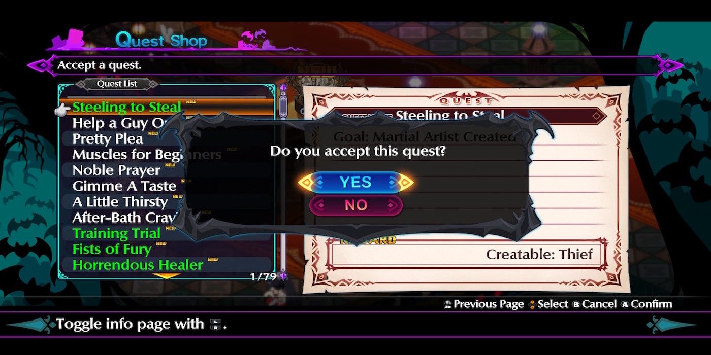 The quest menu from Disgaea 6