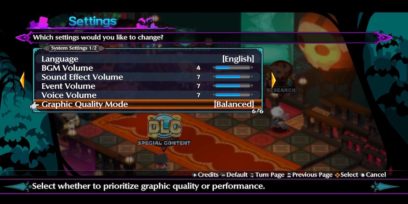 The settings menu from Disgaea 6
