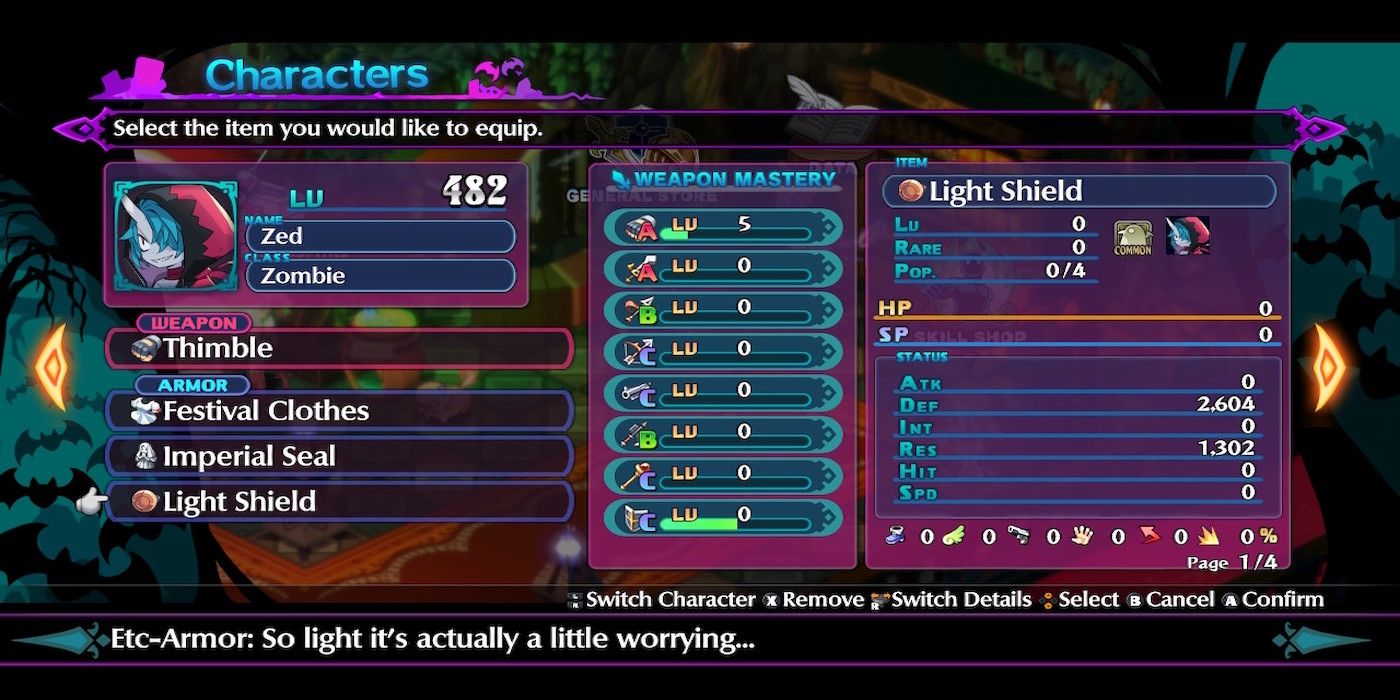 The gear Menu from Disgaea 6